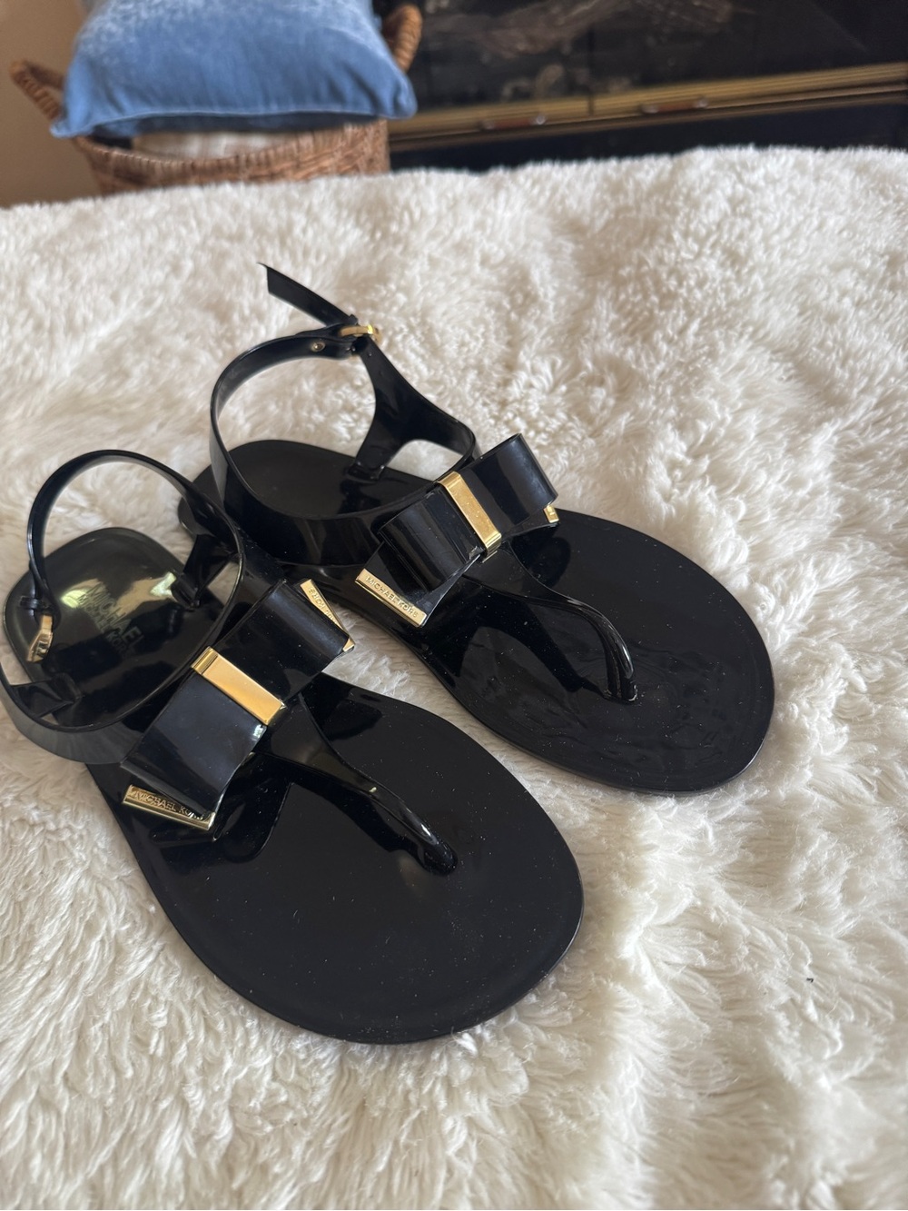 Michael Kors Black Jelly Sandals with Gold Accents